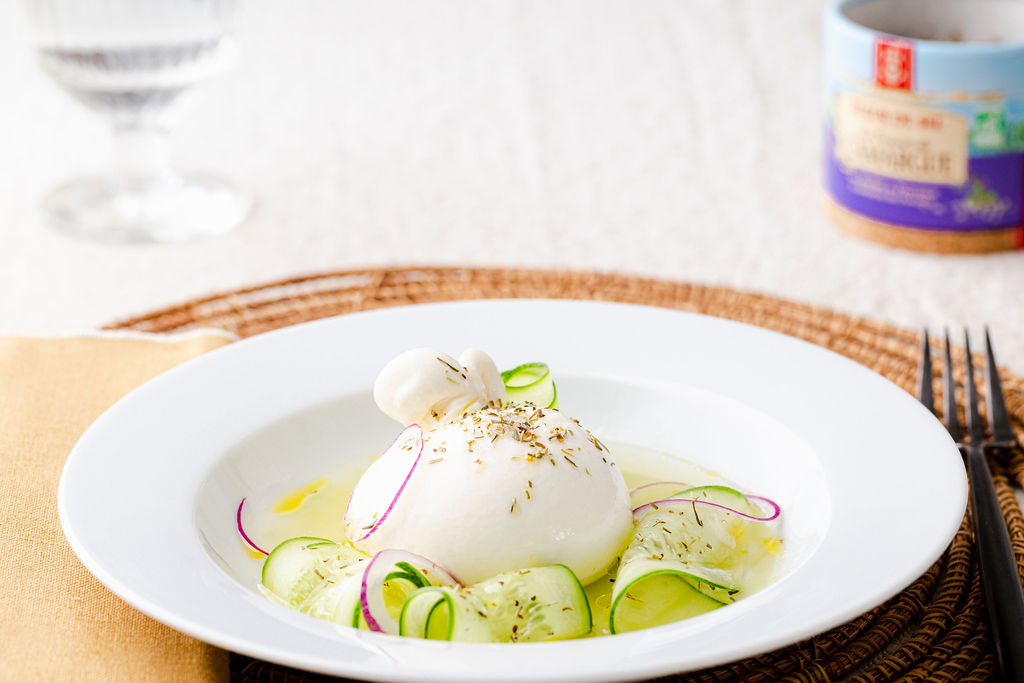 recette de la Burrata et soupe de concombre