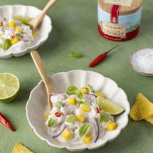Ceviche de poisson blanc et marinade au lait de coco